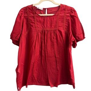 Diana Gallesi deep red 100% cotton blouse. Size US 16.